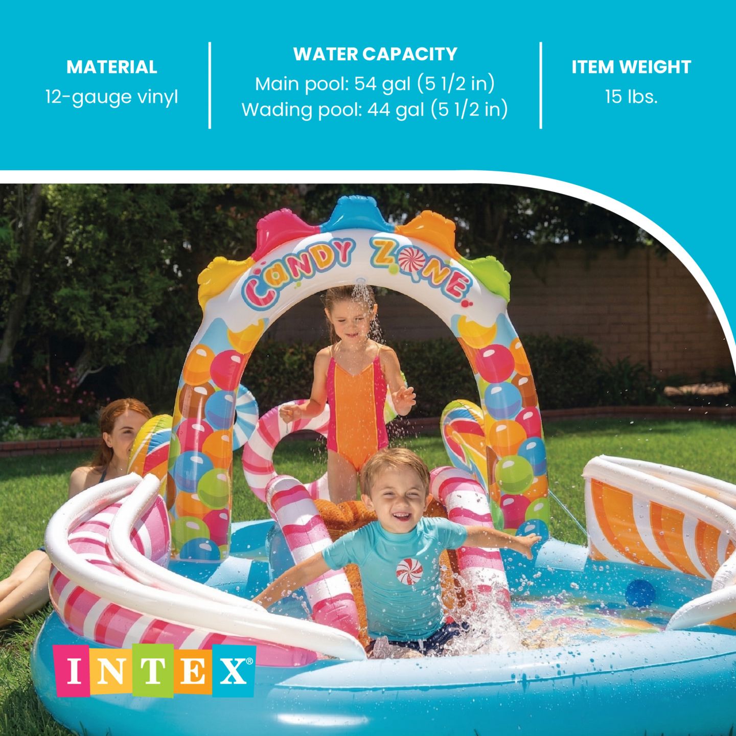 Детская игрушка Intex 9ft x 6ft x 51in Kids Inflatable Candy Zone Play Center Pool w/ Waterslide, цвет: Разноцветный — фото 4