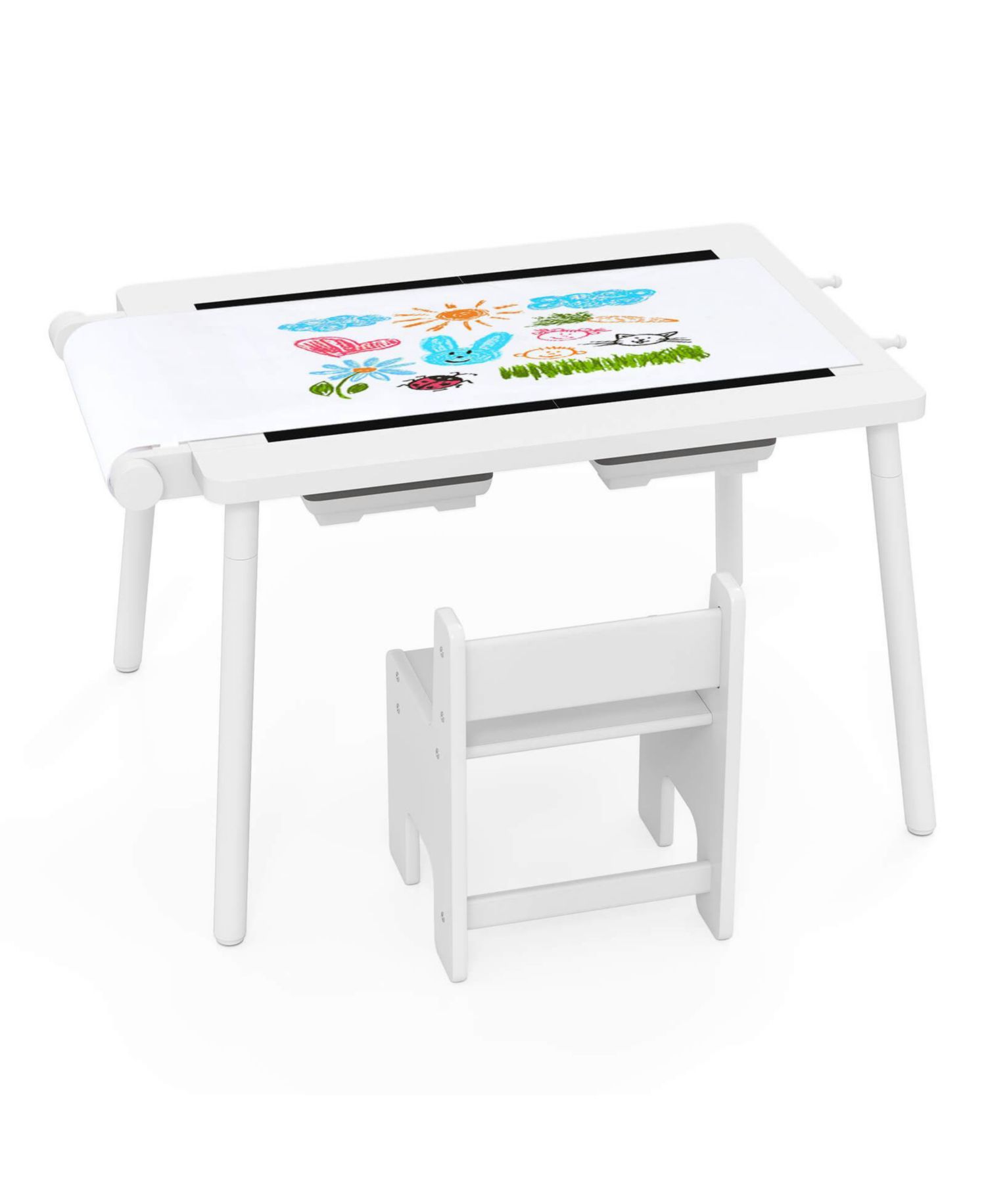 Ages 2-8 Multi-Use Activity Table and Chair with Foldable Bins, 2-Piece Set