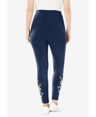 Women's Within Tall Stretch-Cotton Knit Pull-On Embroidered Leggings