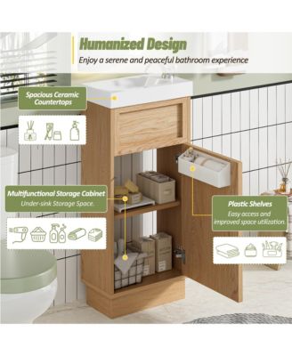 15.75" Bathroom Vanity with Reversible Resin Sink, Adjustable Shelf, Push-to-Open Door and Reversible Cabinet