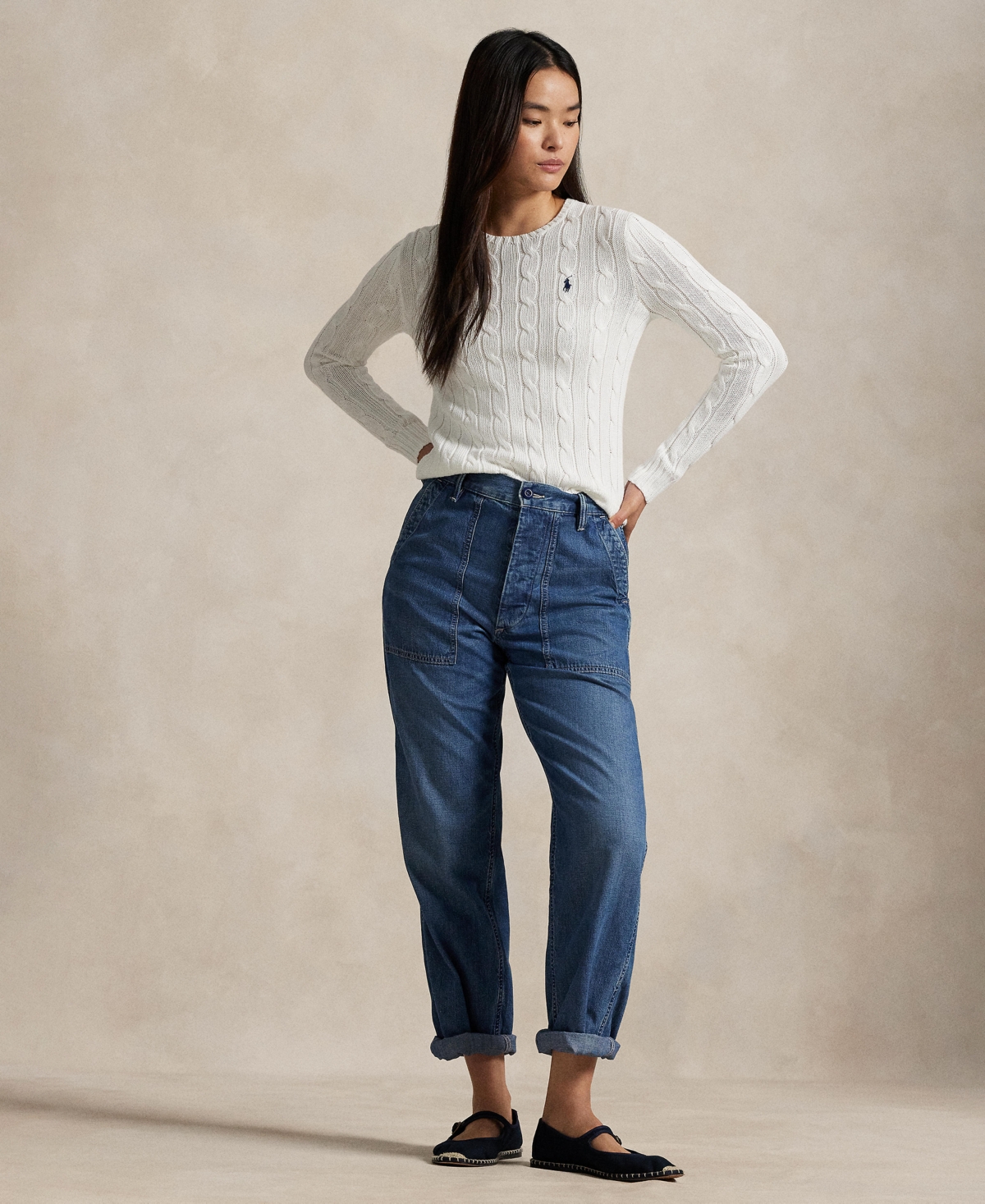 Polo Ralph Lauren Ralph Lauren White Cotton Cable-knit Crew Neck Sweater In White