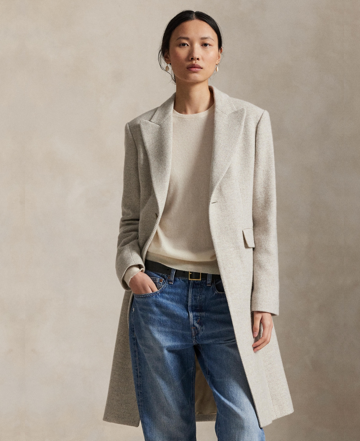 Polo Ralph Lauren Women's Herringbone Peak Lapel Coat In Brown