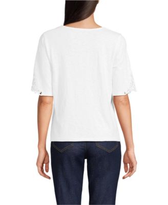 Women's Elbow Sleeve Slub Lace Trim T-Shirt