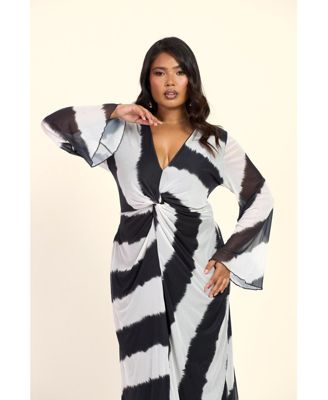 Women's Monochrome Twist Front Midi Dress
