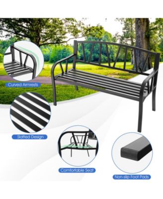 Garden Bench Metal Frame w/ Ergonomic Armrest Load Patio