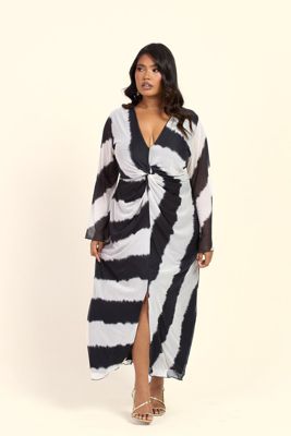 Women's Monochrome Twist Front Midi Dress