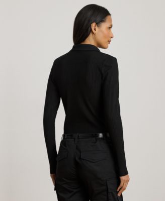 Women's Rib-Knit Long-Sleeve Polo Top