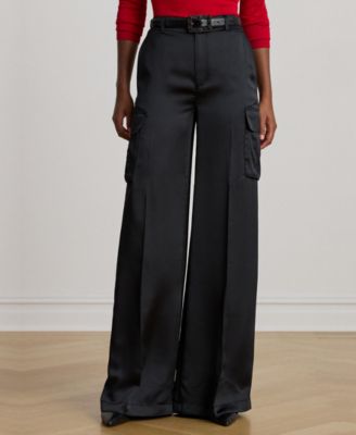 Women's Satin Charmeuse Wide-Leg Cargo Pants