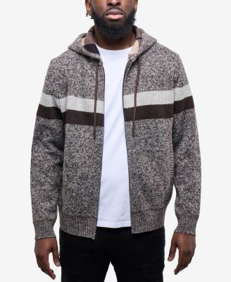 Men's Hooded Fleece Lined Full Zip Sweater With Stripes