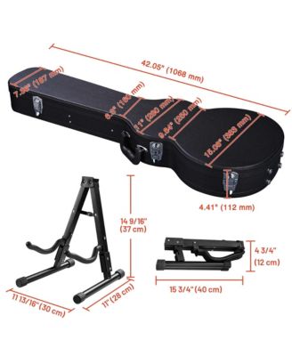 Electric Guitar Hard Case for LP Les Paul Style w/ Folding Guitar Floor Stand