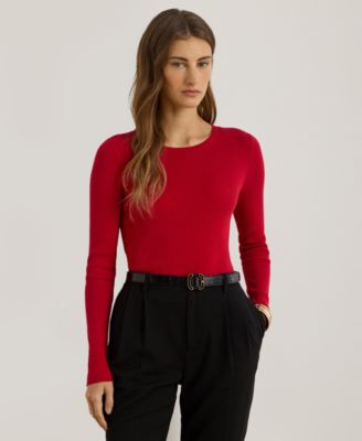 Lauren Ralph Lauren - Women's Rib-Knit Cotton-Blend Crewneck Sweater