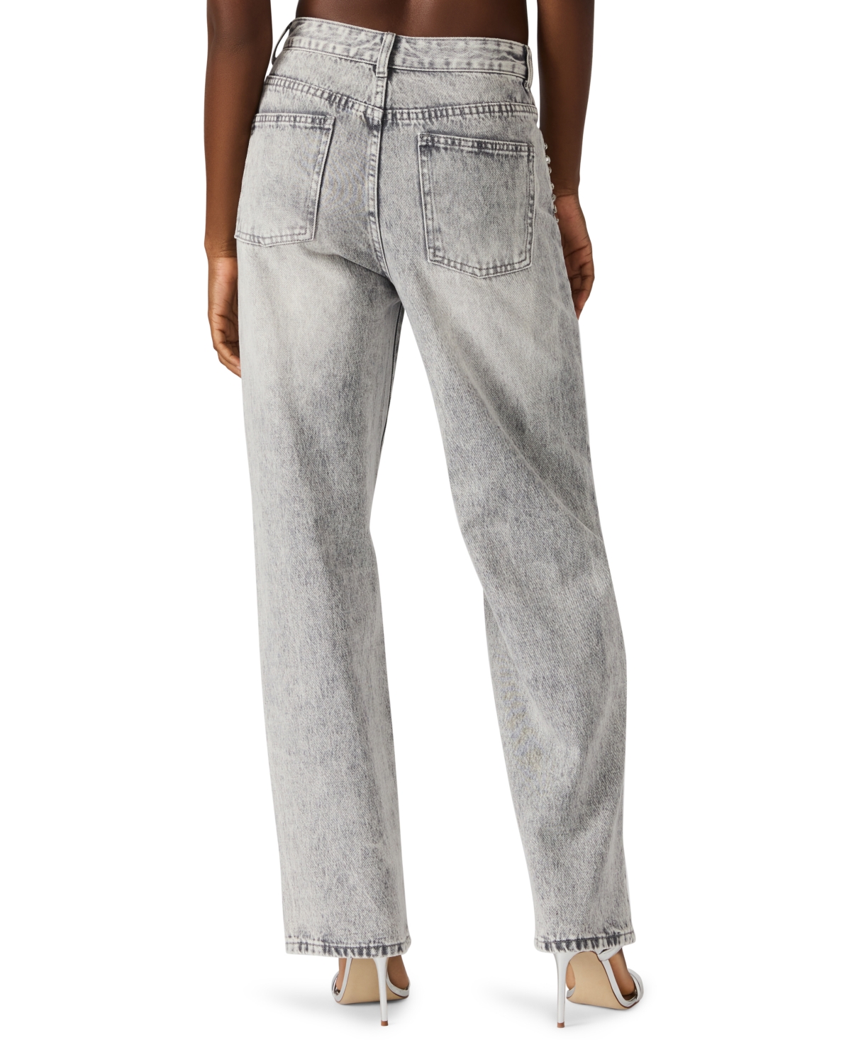 Steve Madden Eras Crystal Embellished Straight Leg Jeans In Gray