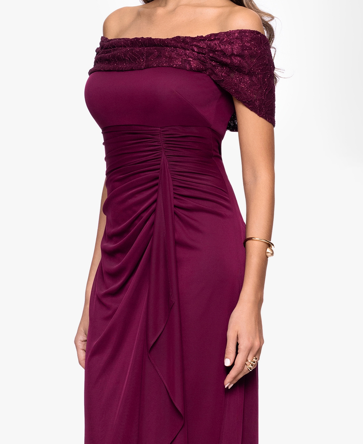 B & A By Betsy And Adam Betsy And Adam Women's Long Off-the-shoulder Dress In Purple