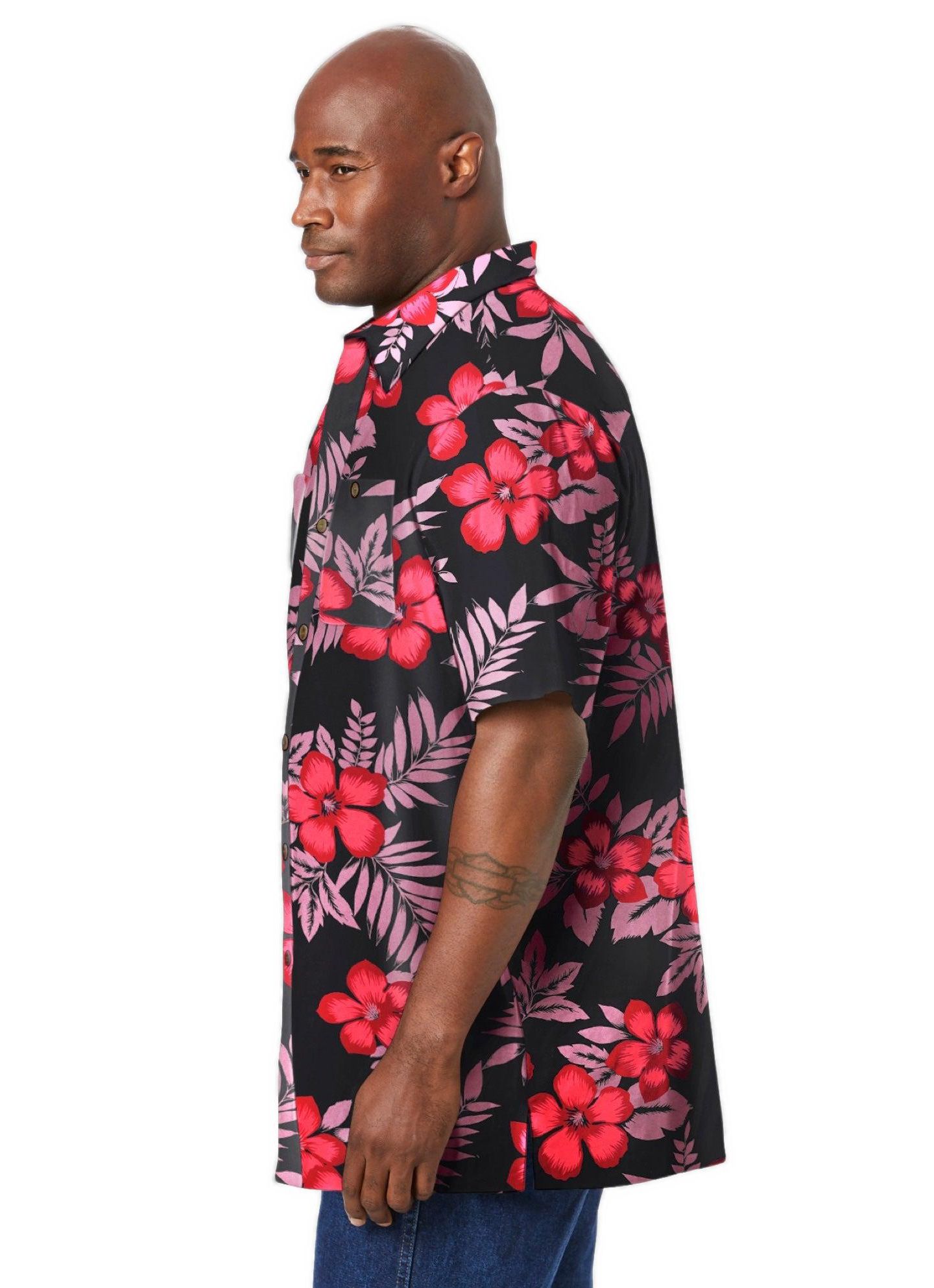 Мужская рубашка KingSize Short-Sleeve Linen, цвет: Чёрный с принтом — фото 3