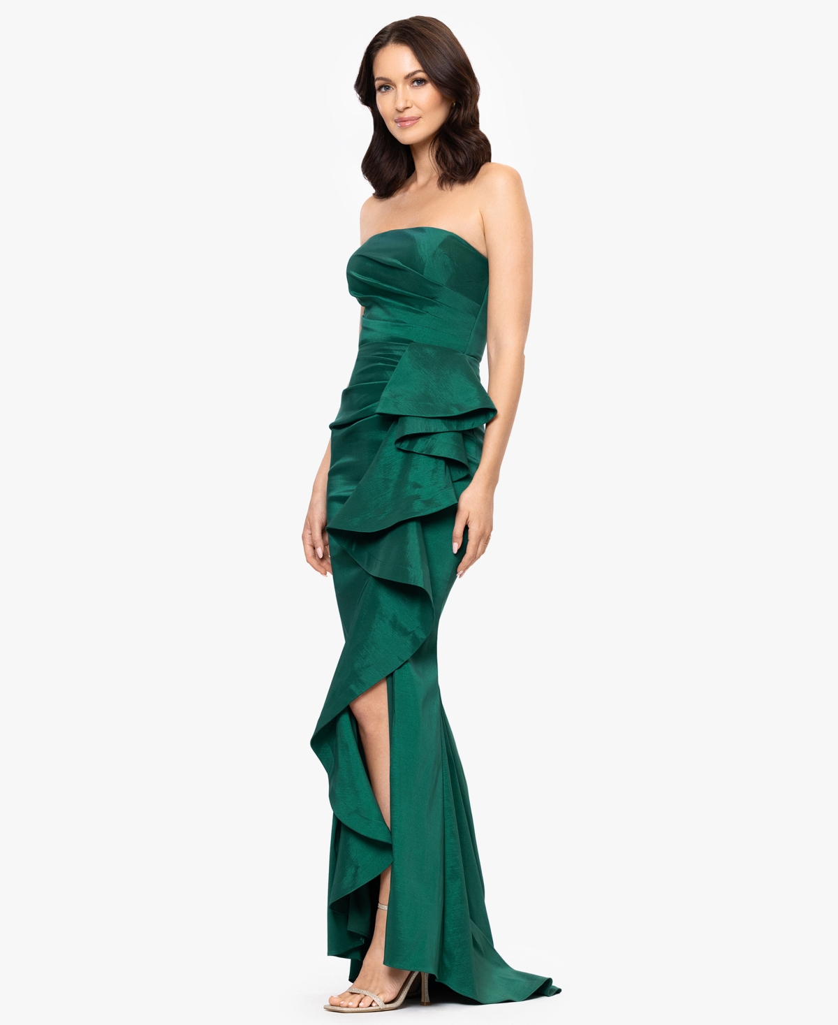 Betsy & Adam Women's Long Stretch Strapless Gown In Green