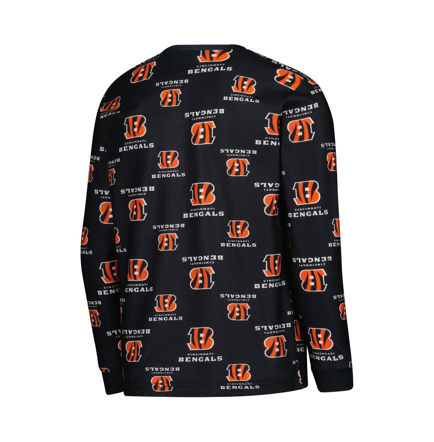 Детские пижамы Outerstuff Big Boys and Girls 2-Piece Black Cincinnati Bengals All-Over-Print Long Sleeve T-Shirt and Pants Sleep Set — фото 4