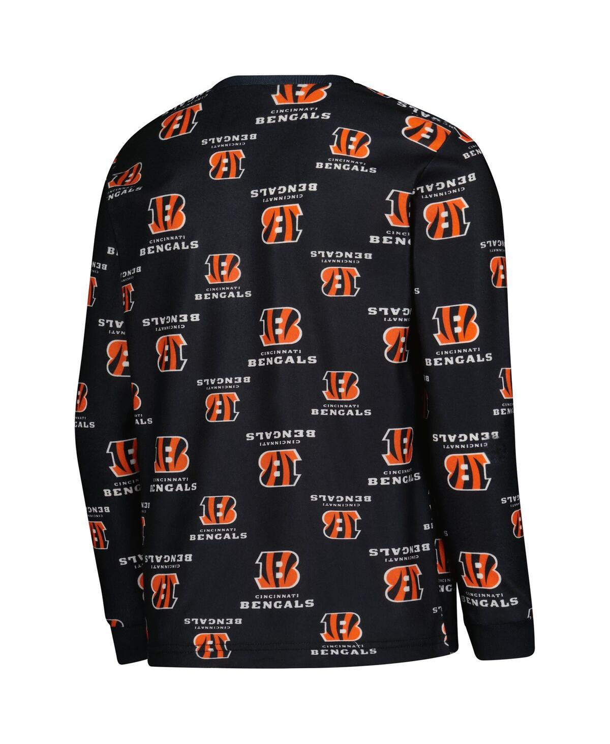 Outerstuff Big Boys And Girls Black Cincinnati Bengals All-over-print Long Sleeve T-shirt And Pants Sleep Set In Black