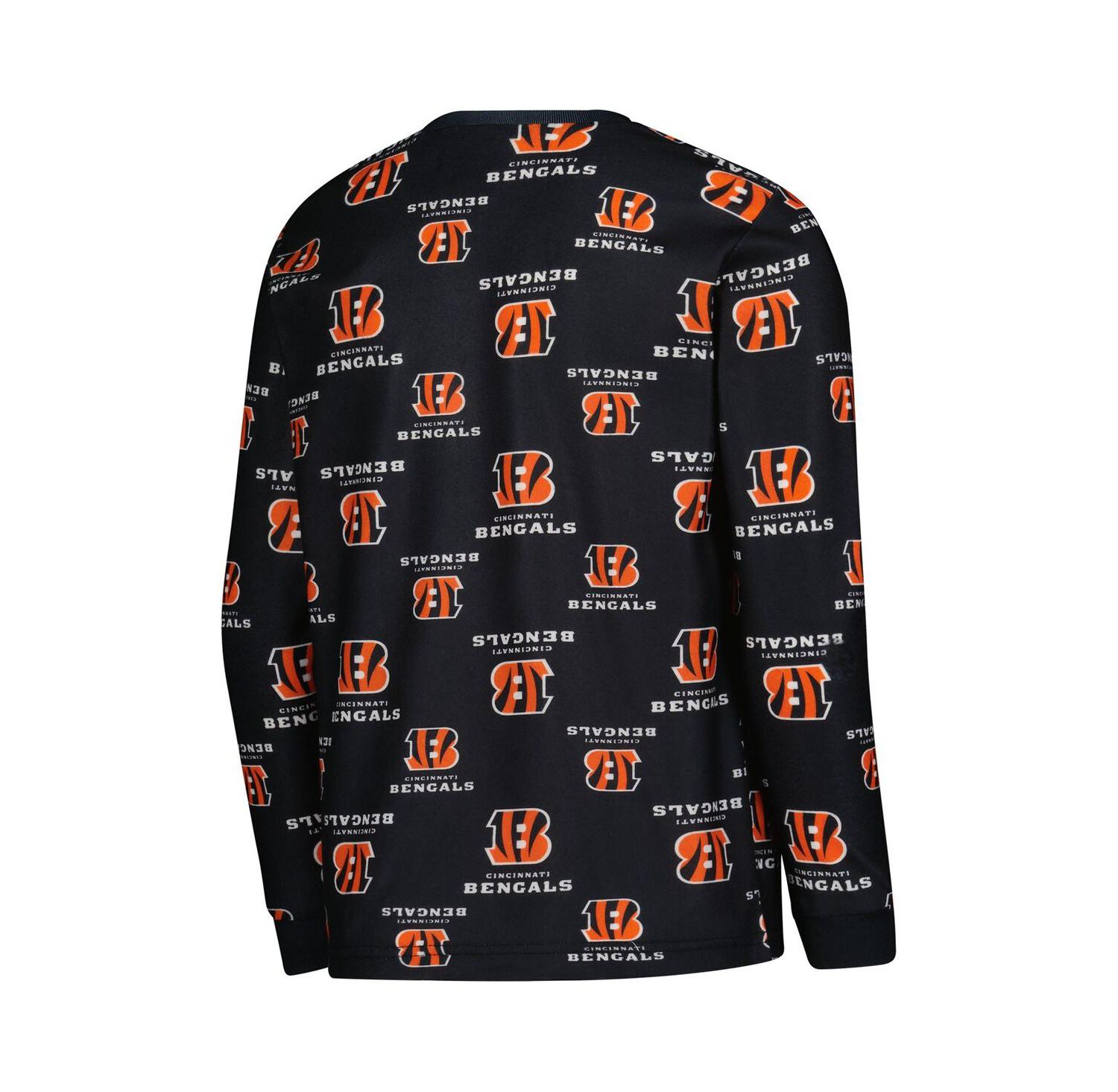 Big Boys and Girls 2-Piece Black Cincinnati Bengals All-Over-Print Long Sleeve T-Shirt and Pants Sleep Set