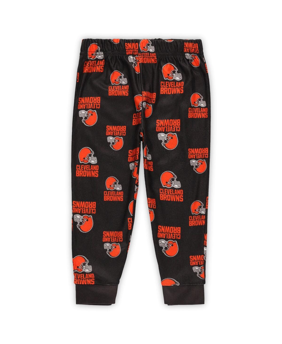 Outerstuff Toddler Brown Cleveland Browns All-over-print Long Sleeve T-shirt And Pants Sleep Set In Multi