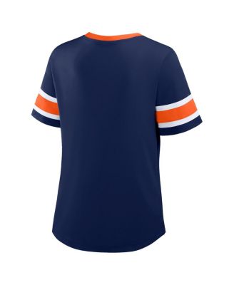 Women's Navy Denver Broncos Plus Size Red Zone Athena Lace-Up V-Notch Neck T-Shirt