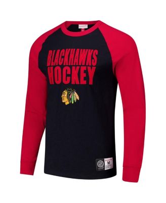 Mitchell Ness Men's Black, Red Chicago Blackhawks Legendary Slub Raglan Long Sleeve T-Shirt