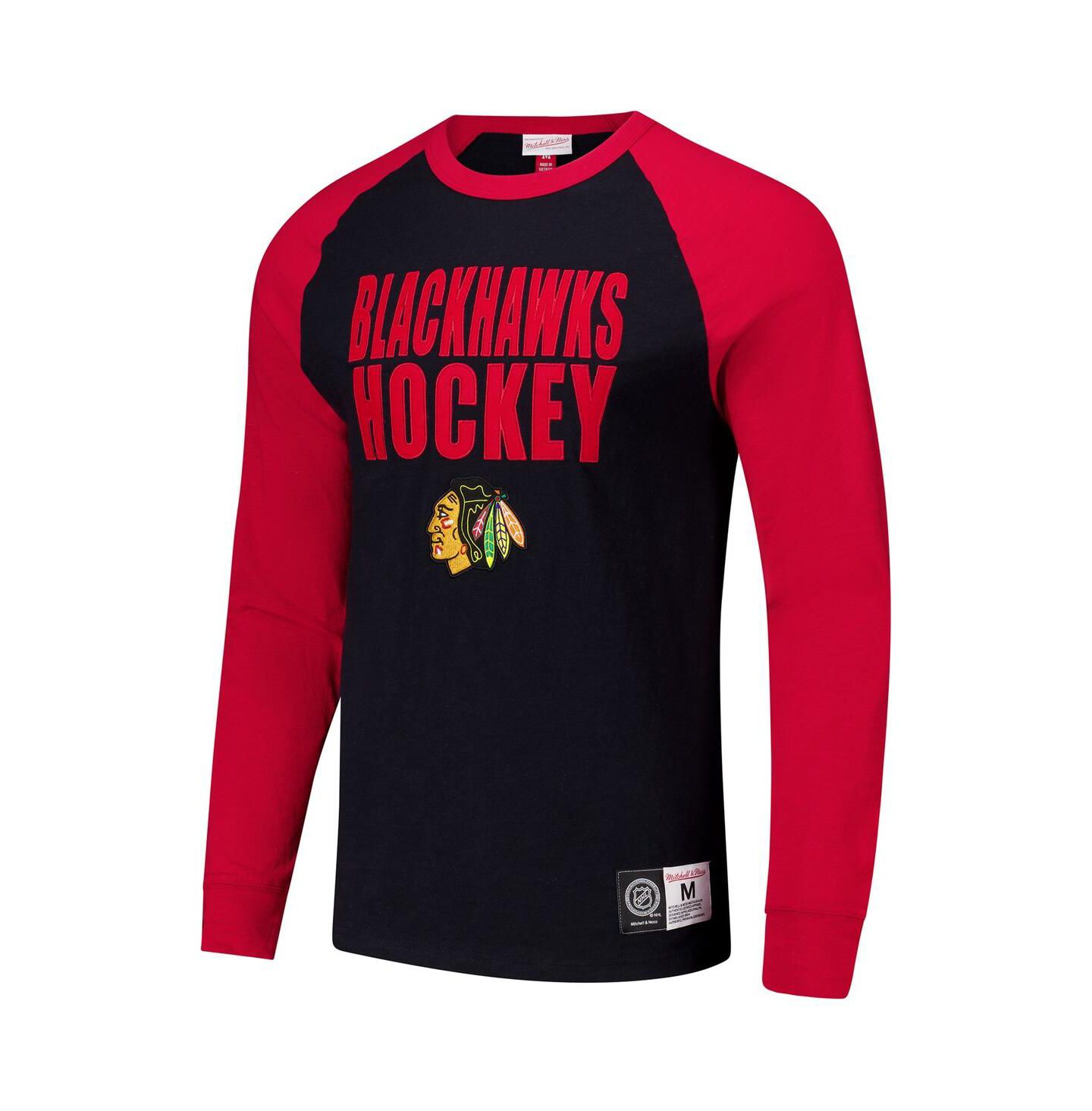 Мужская футболка Mitchell & Ness Mitchell Ness Black, Red Chicago Blackhawks Legendary Slub Raglan Long Sleeve — фото 5