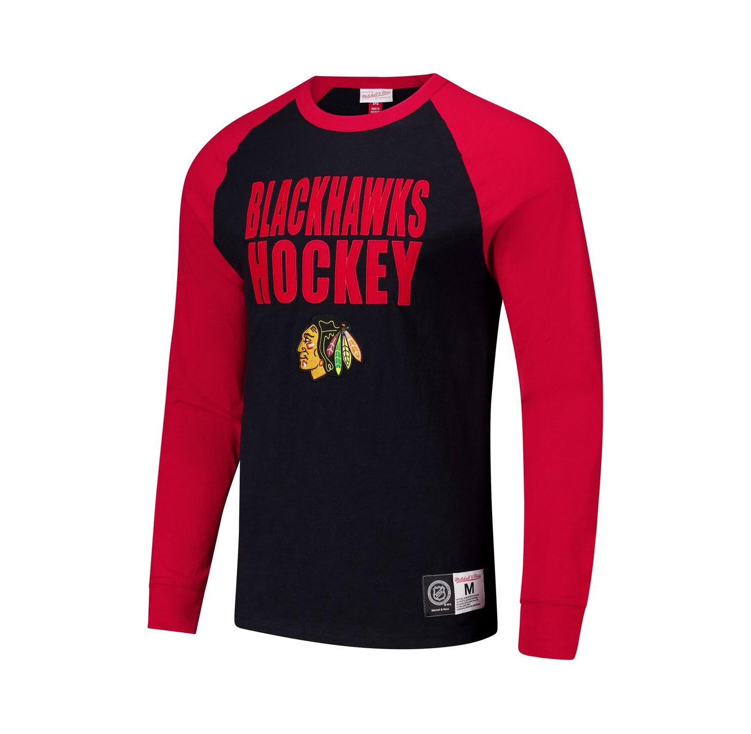 Mitchell Ness Men's Black, Red Chicago Blackhawks Legendary Slub Raglan Long Sleeve T-Shirt