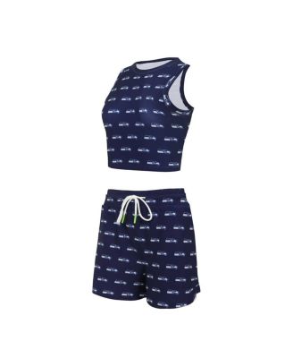 Concepts Sport - Women's Seattle Seahawks Gauge Allover Print Cropped Tank Top Shorts Sleep Set