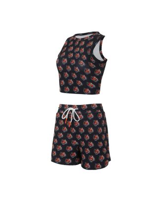 Concepts Sport - Women's Cincinnati Bengals Gauge Allover Print Cropped Tank Top Shorts Sleep Set