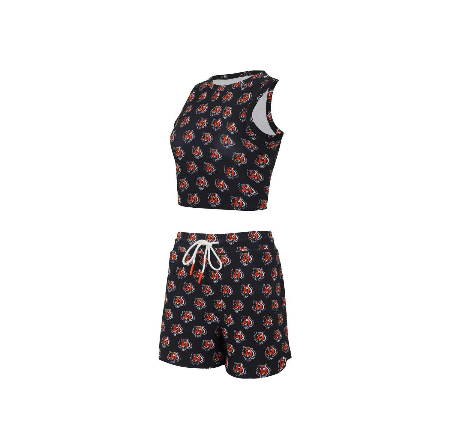 Women's Cincinnati Bengals Gauge Allover Print Cropped Tank Top Shorts Sleep Set