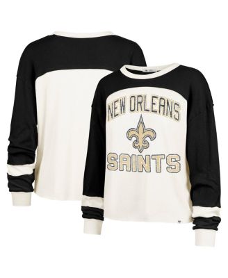'47 Brand - Women's Cream New Orleans Saints Double Header Curve Raglan Long Sleeve Crop Top