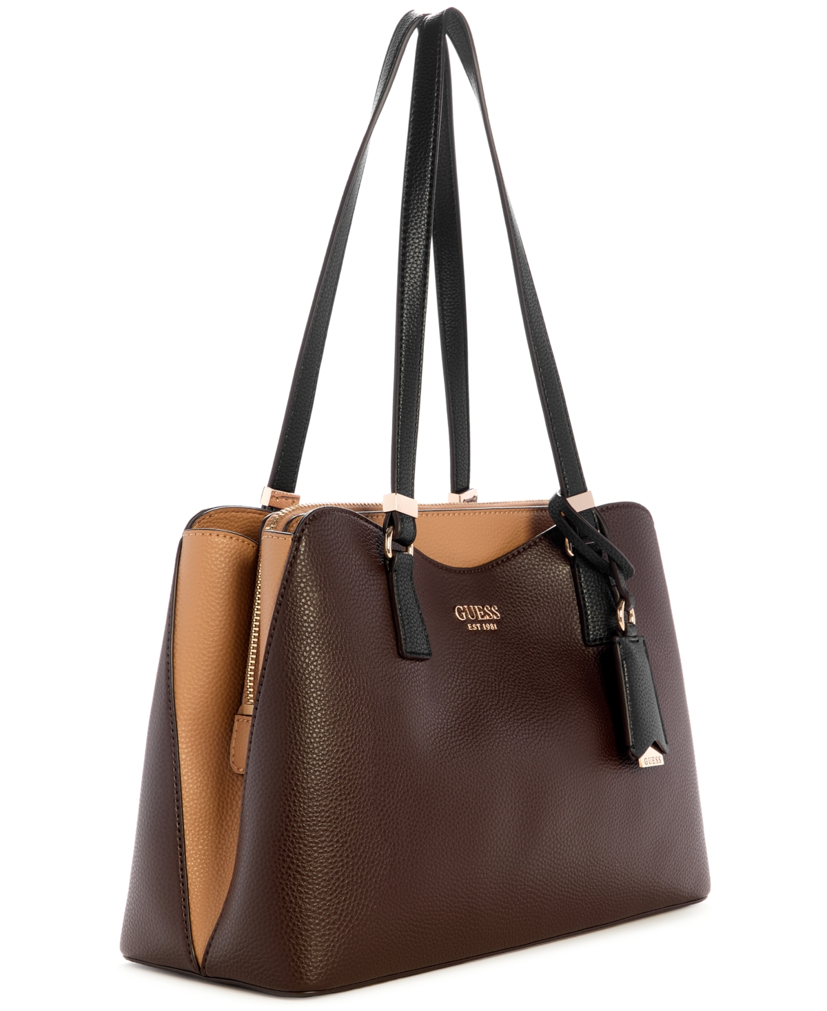 Guess Lyndi Large Girlfriend Satchel Bag In Brown