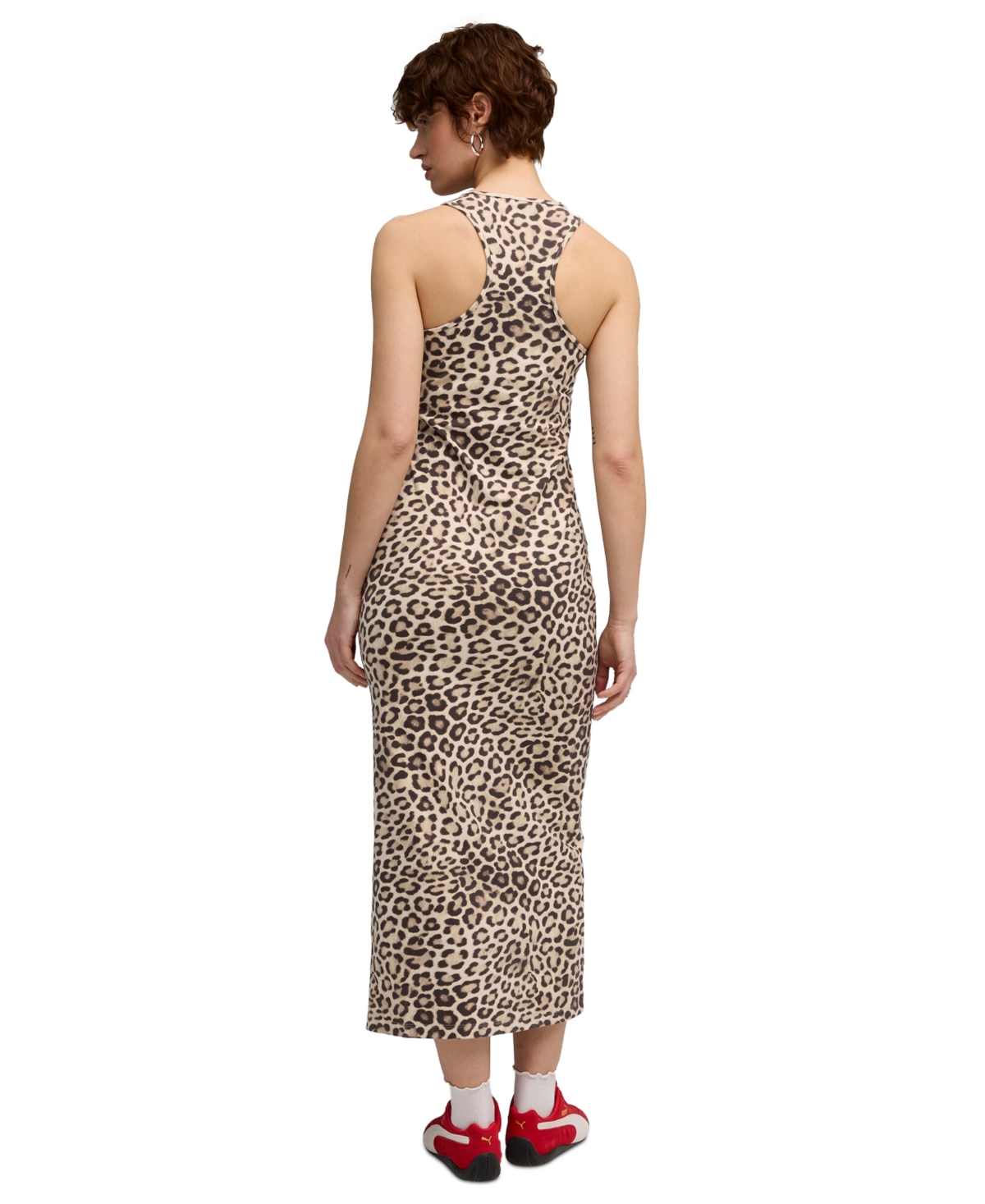 Puma Leo Leopard Print Stretch Cotton Tank Dress In Multi
