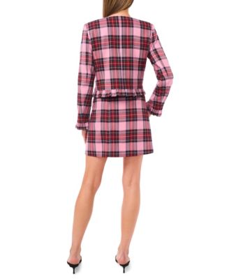 Women's Collarless Crew Neck Ruffle Detail Jacket