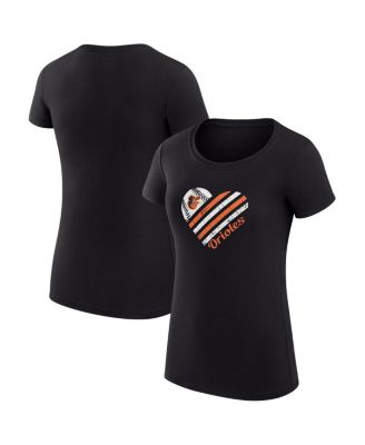 G-III 4Her by Carl Banks - Women's Black Baltimore Orioles Super-Slim Fit Lightweight Heart Graphic T-Shirt