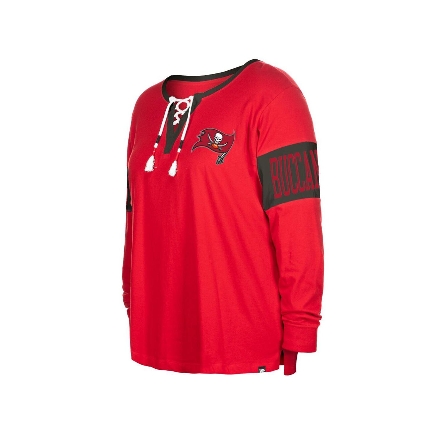 Women's Red Tampa Bay Buccaneers Plus Size Lace-Up Notch Neck Long Sleeve T-Shirt