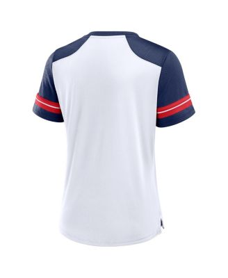 Women's White/Navy New England Patriots Foiled Primary Lace-Up T-Shirt