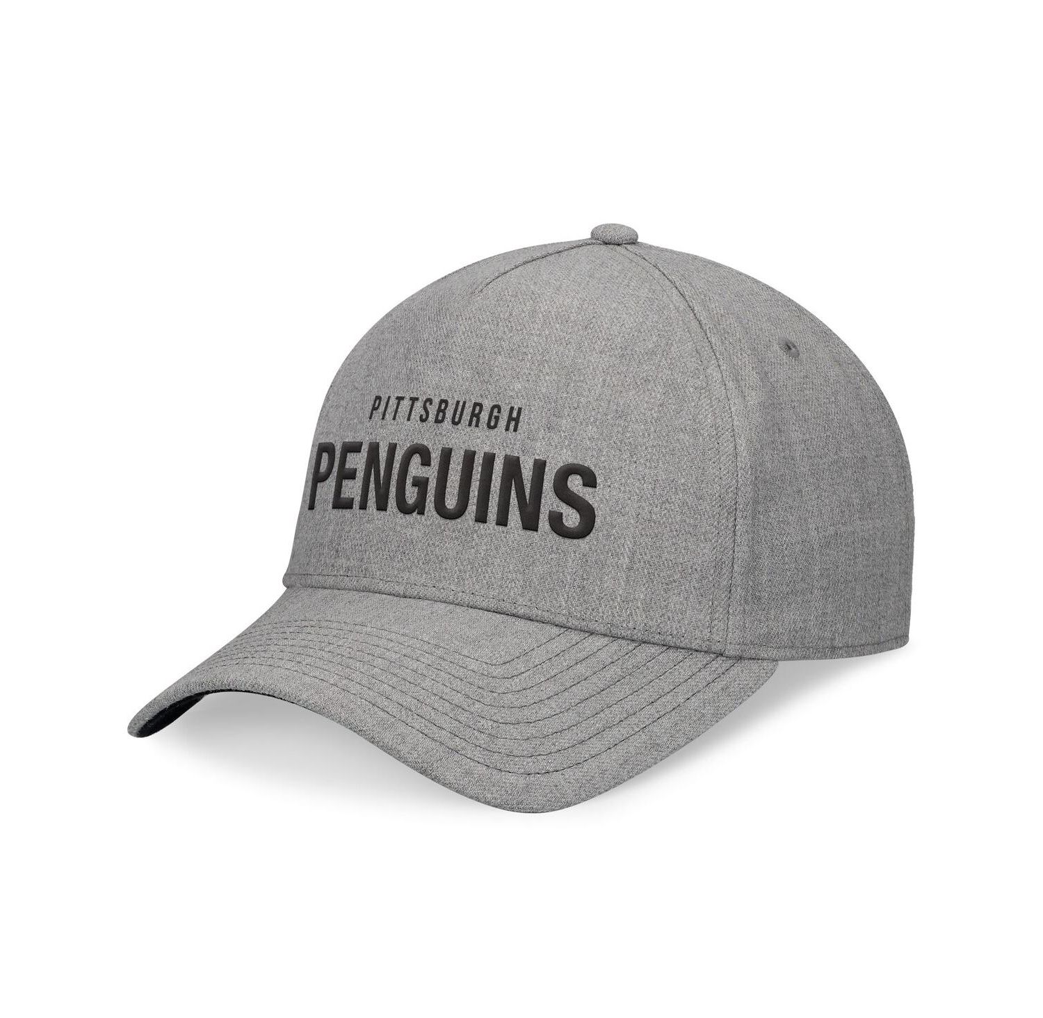 Men's Heather Gray Pittsburgh Penguins Elements A-Frame Leather Strapback Hat