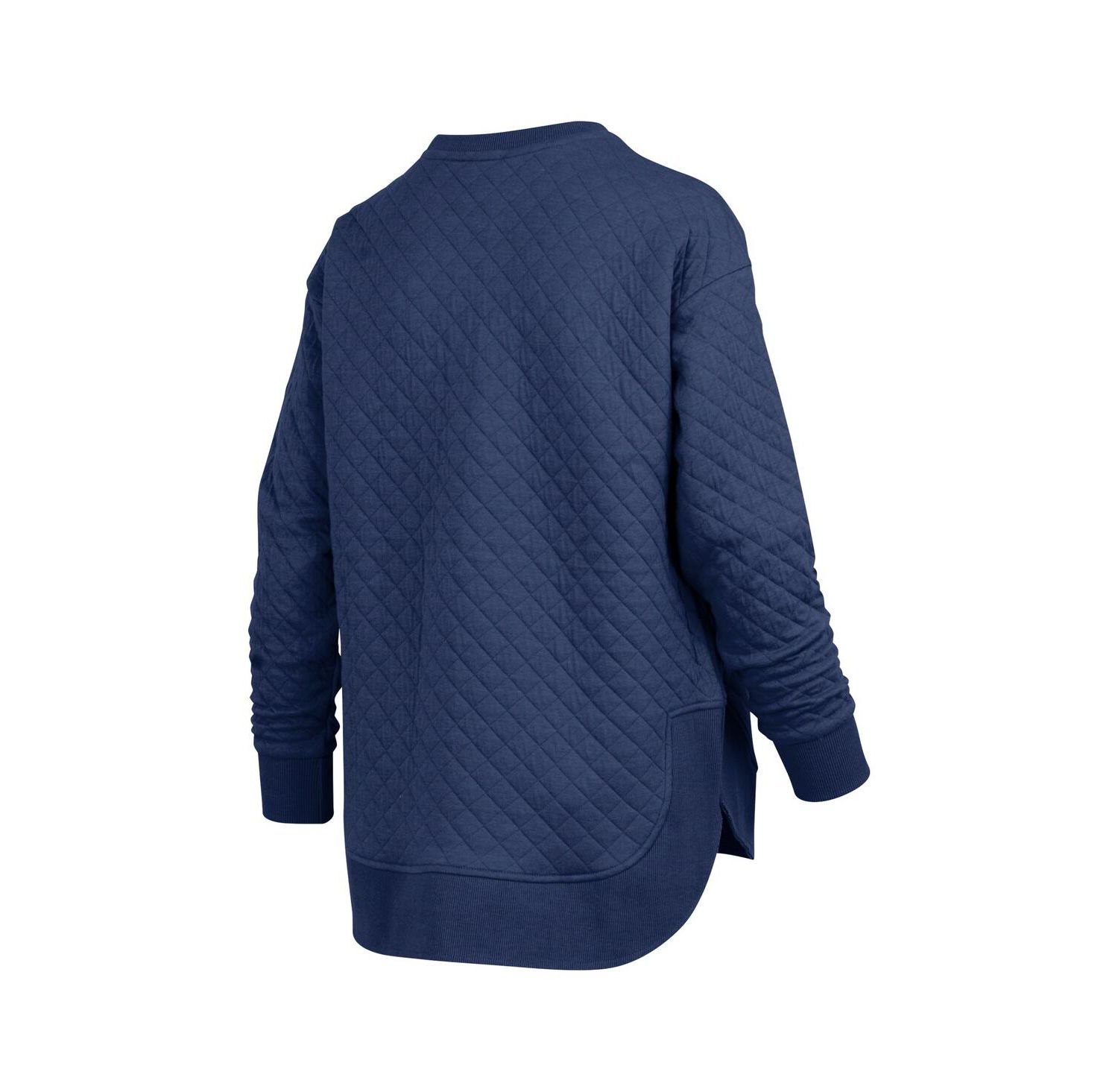Women's Navy Michigan Wolverines Quilted Long Sleeve Pullover Sweatshirt