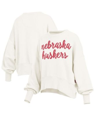 Women's Cream Nebraska Huskers Oversized Chelsea Waist Length Pullover Sweatshirt