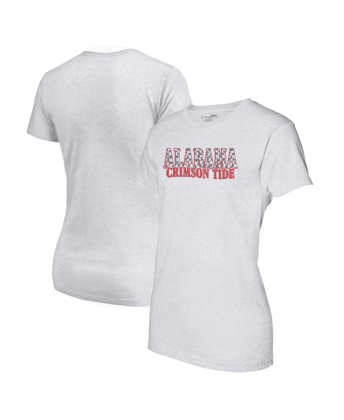Image One Women's Heather Gray Alabama Crimson Tide Checkered Team Name Wavy Tri-blend T-shirt In White