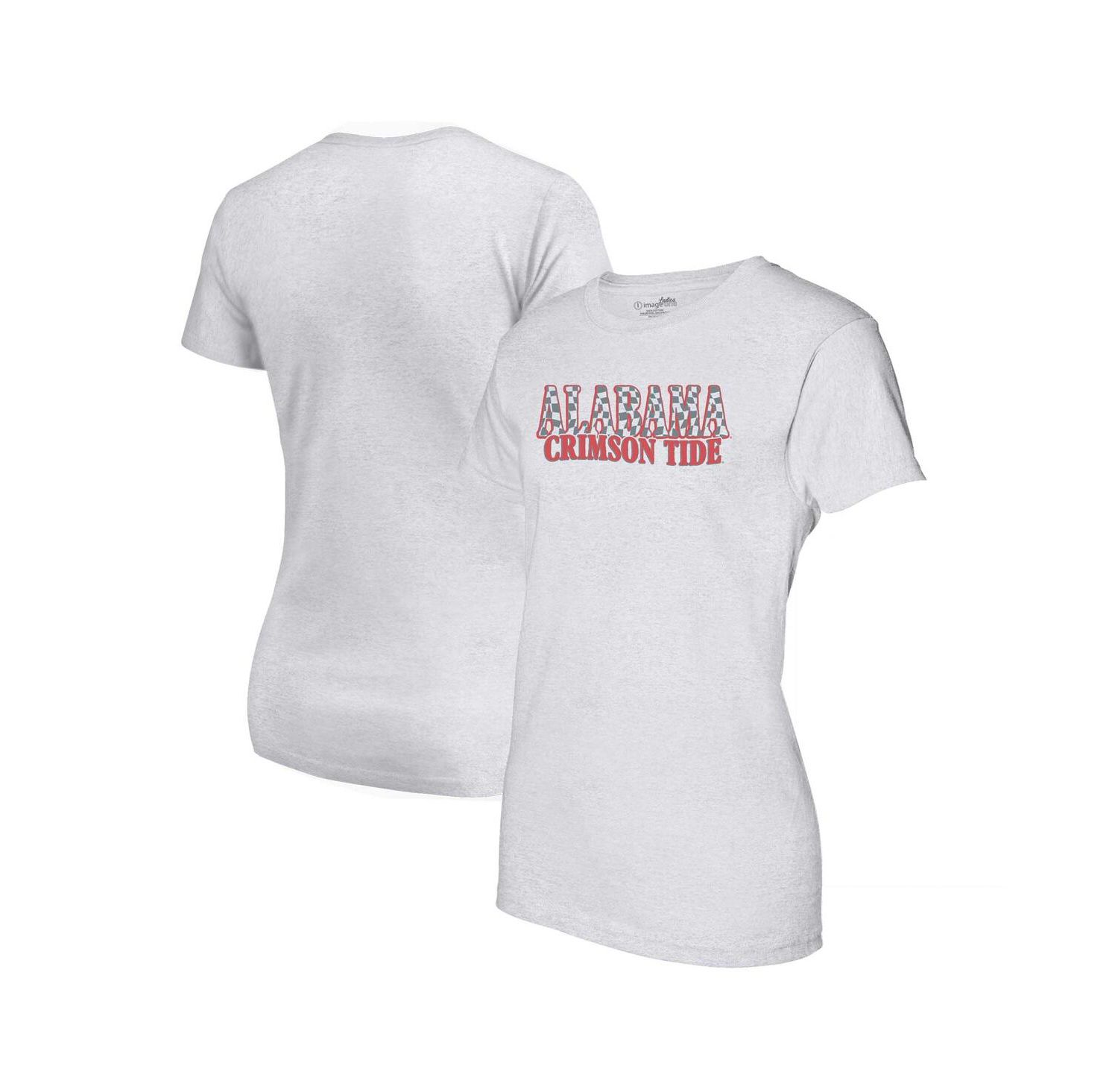 Women's Heather Gray Alabama Crimson Tide Checkered Team Name Wavy Tri-Blend T-Shirt