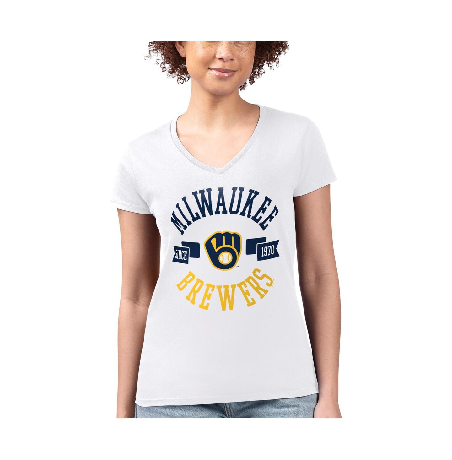 Женская футболка G-III 4Her by Carl Banks White Milwaukee Brewers Super-Slim Fit Lightweight City Graphic V-Neck — фото 4
