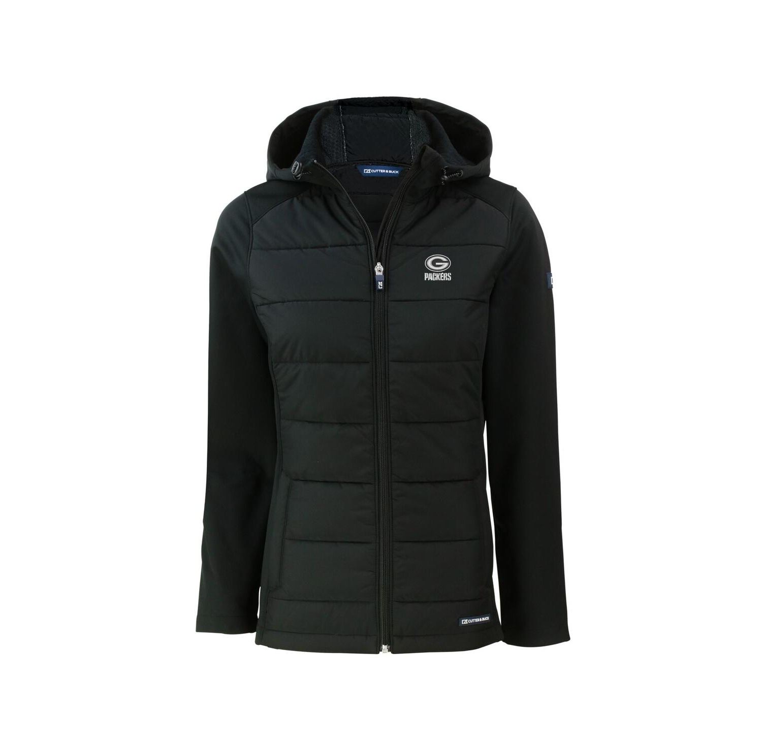 Women's Black Green Bay Packers Evoke Hybrid Eco Softshell Full-Zip Hooded Jacket