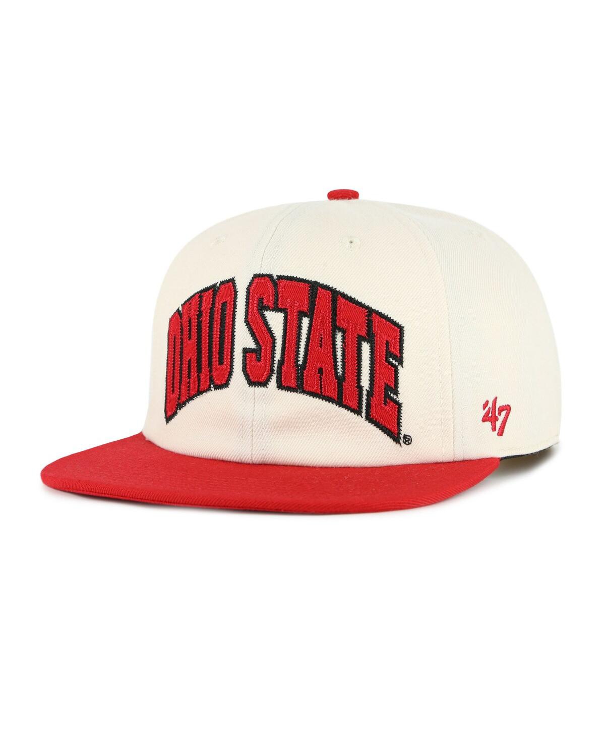 47 Brand Men's And Women's Natural Ohio State Buckeyes Crossover Off Hand Captain Adjustable Hat In Red