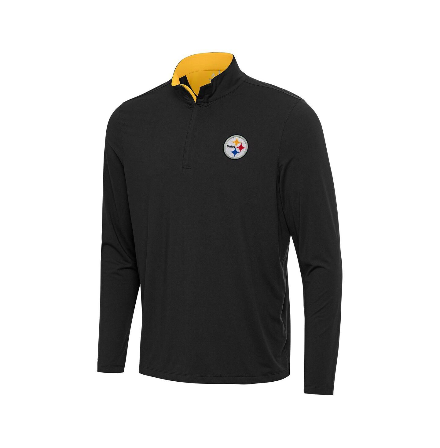 Мужской свитшот Antigua Black/Gold Pittsburgh Steelers Content Quarter-Zip Pullover — фото 1