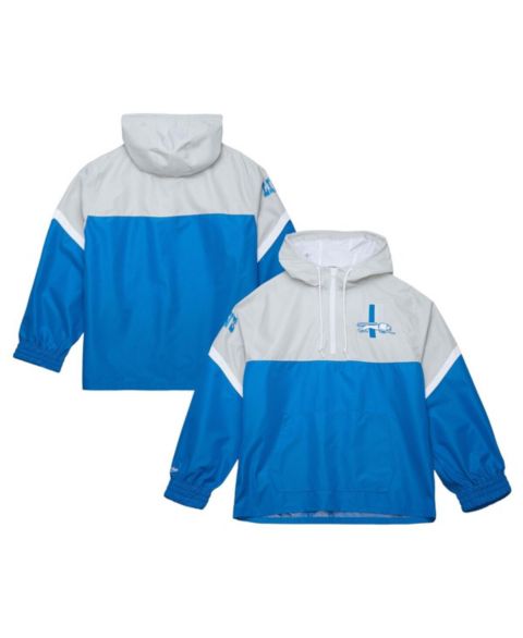 Мужская куртка Mitchell & Ness Silver/Blue Detroit Lions Tie Breaker Vintage Logo Lightweight Anorak Half-Zip Windbreaker