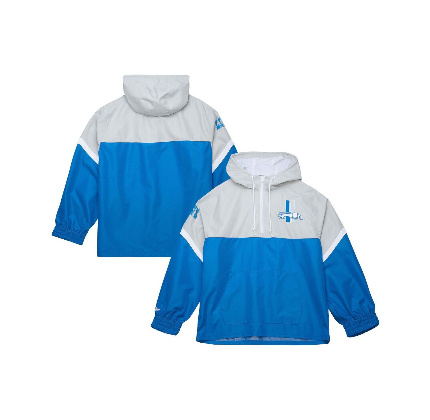 Men's Silver/Blue Detroit Lions Tie Breaker Vintage Logo Lightweight Anorak Half-Zip Windbreaker Jacket