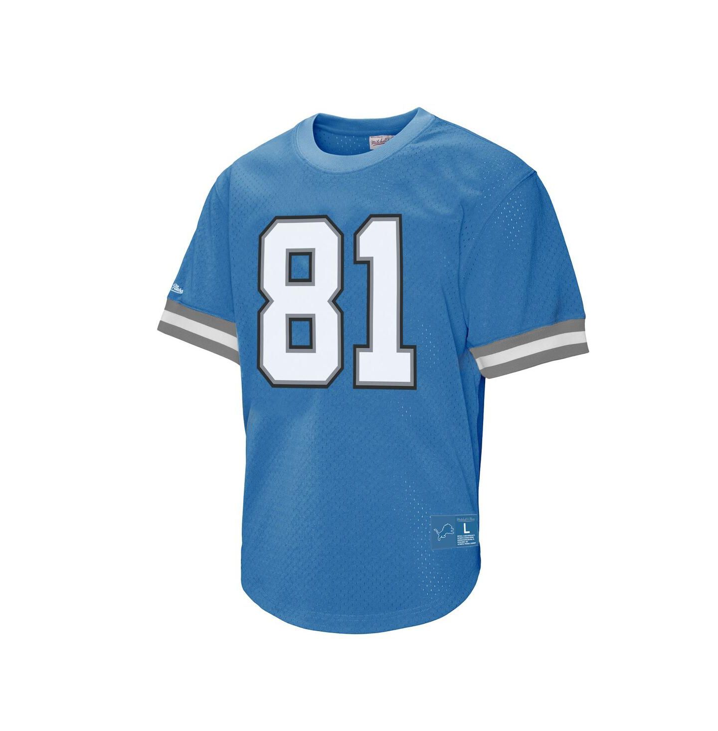 Мужская футболка Mitchell & Ness Calvin Johnson 81 Blue Detroit Lions Retired Player Name & Number Mesh — фото 2