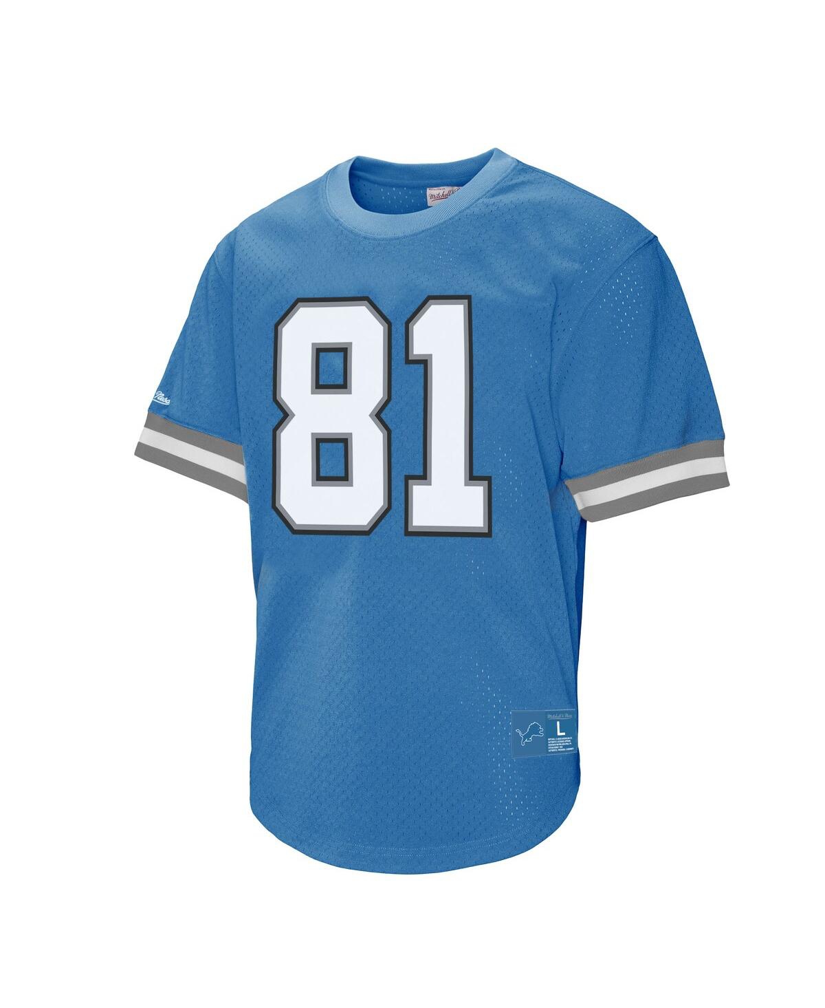 Mitchell & Ness Men's Calvin Johnson 81 Blue Detroit Lions Retired Player Name Number Mesh T-shirt In Blue